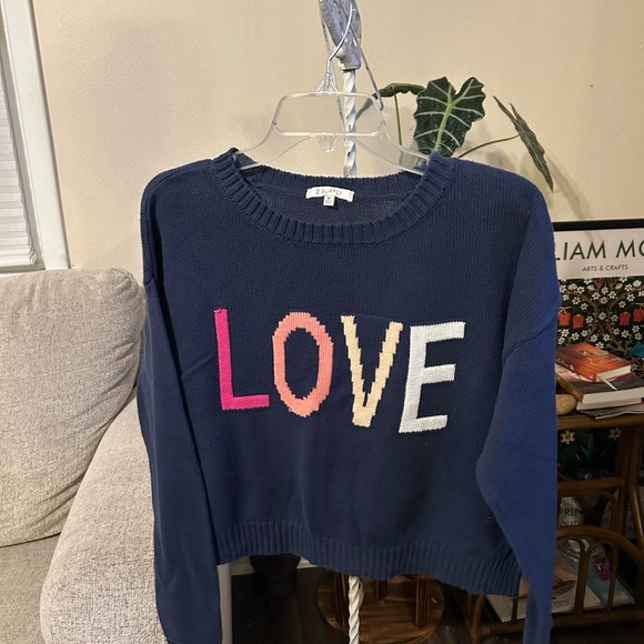Z Supply Sweaters - Z Supply Crop Pullover Sweater Women’s M Blue “LOVE” Crewneck Valentine’s Day